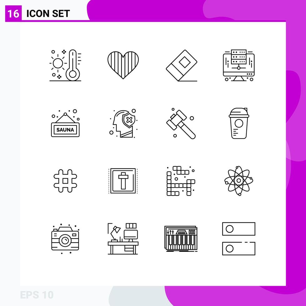 16 User Interface Outline Pack of modern Signs and Symbols of fitness database favorite digital stationary Editable Vector Design Elements