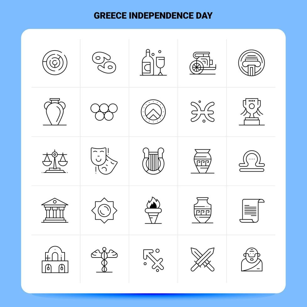 OutLine 25 Greece Independence Day Icon set Vector Line Style Design Black Icons Set Linear pictogram pack Web and Mobile Business ideas design Vector Illustration