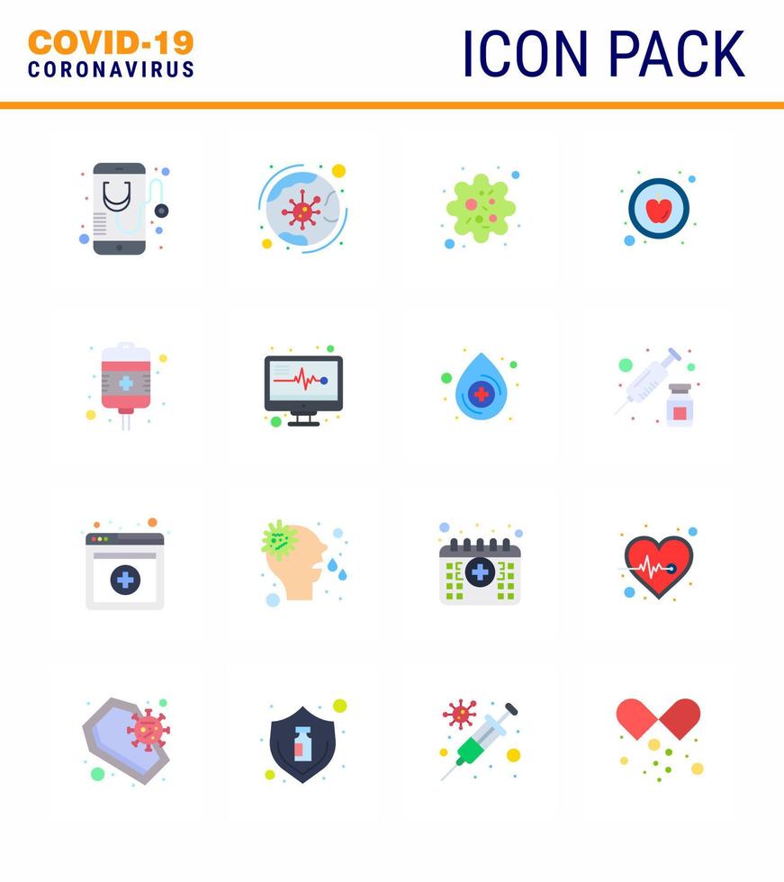 16 Flat Color viral Virus corona icon pack such as drip food covid apple patogen viral coronavirus 2019nov disease Vector Design Elements