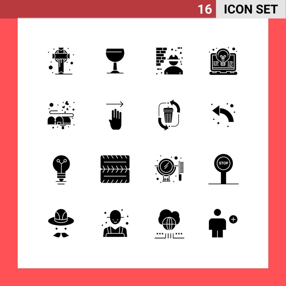 Modern Set of 16 Solid Glyphs and symbols such as box invention construction idea bulb Editable Vector Design Elements