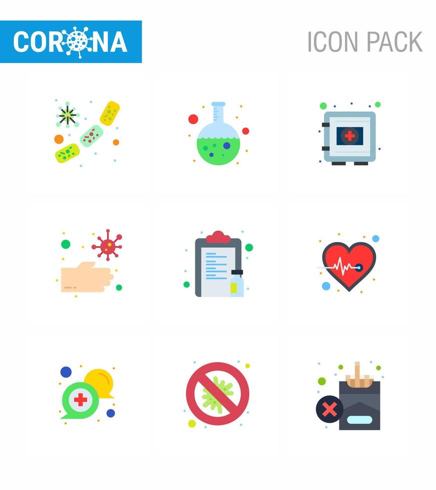 Coronavirus awareness icons 9 Flat Color icon Corona Virus Flu Related such as unhealthy dirty research bacteria safe viral coronavirus 2019nov disease Vector Design Elements