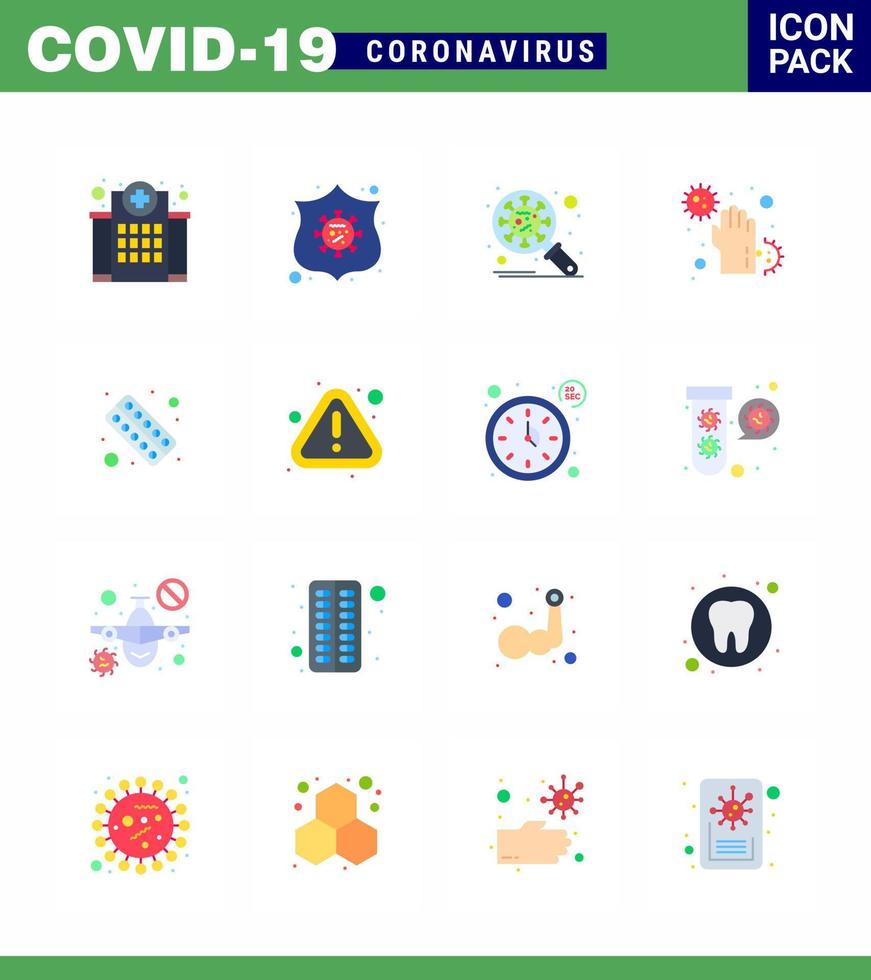icono de consejos de precaución de coronavirus para la presentación de pautas de atención médica 16 paquete de iconos de color plano, como manos sucias virus covid seguridad coronavirus viral 2019nov elementos de diseño de vectores de enfermedades
