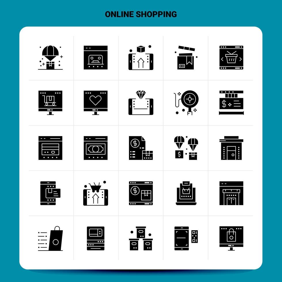 Solid 25 Online Shopping Icon set Vector Glyph Style Design Black Icons Set Web and Mobile Business ideas design Vector Illustration
