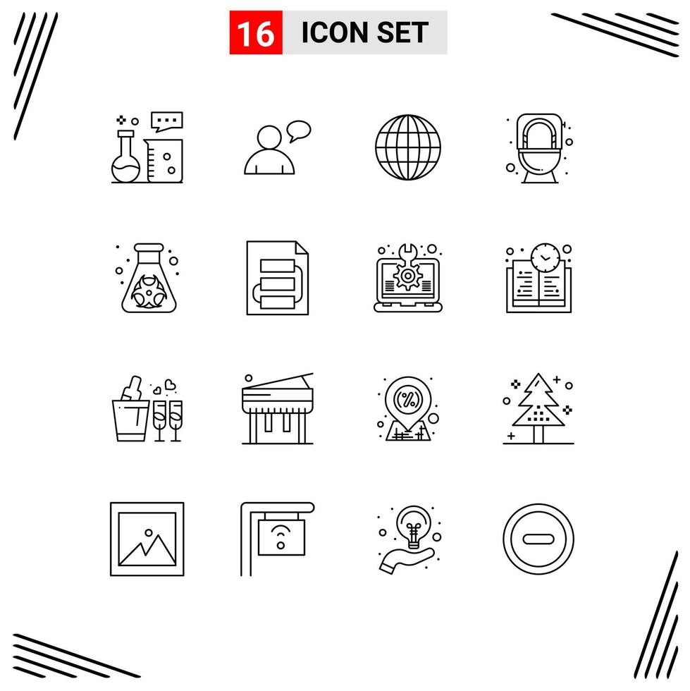 Set of 16 Vector Outlines on Grid for pollution flask globe toilet commode Editable Vector Design Elements