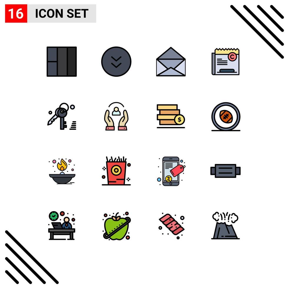 Modern Set of 16 Flat Color Filled Lines Pictograph of care key open gdpr right Editable Creative Vector Design Elements