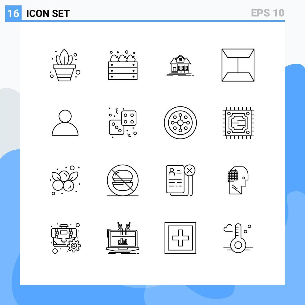 Pictogram Set of 16 Simple Outlines of dice avatar house account mail Editable Vector Design Elements