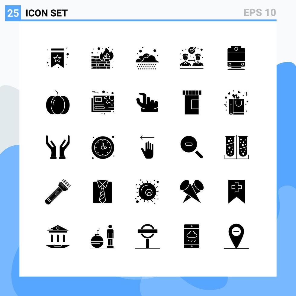 Modern Set of 25 Solid Glyphs and symbols such as halloween transport cloud railway collaboration Editable Vector Design Elements