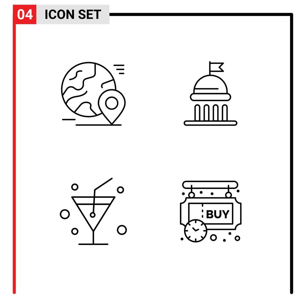 grupo de 4 signos y símbolos de colores planos de línea rellena para elementos de diseño de vectores editables del tablero político mundial de bebida mundial