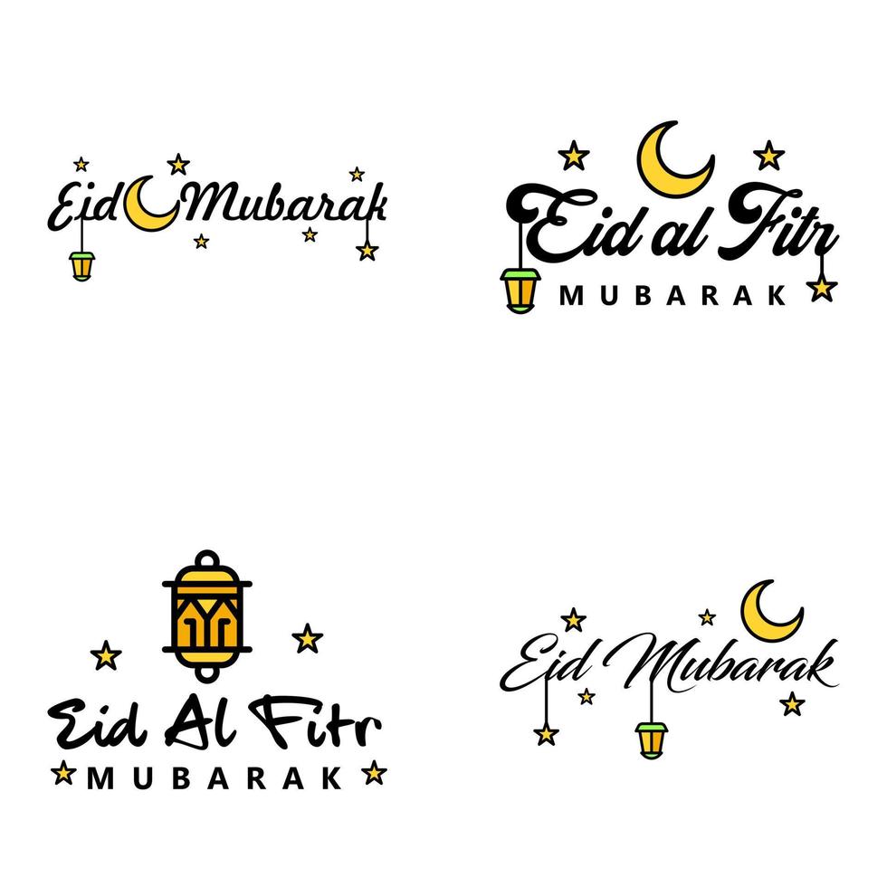 Happy Eid Mubarak Selamat Hari Raya Idul Fitri Eid Alfitr Vector Pack of 4 Illustration Best for Greeting Cards Poster and Banners