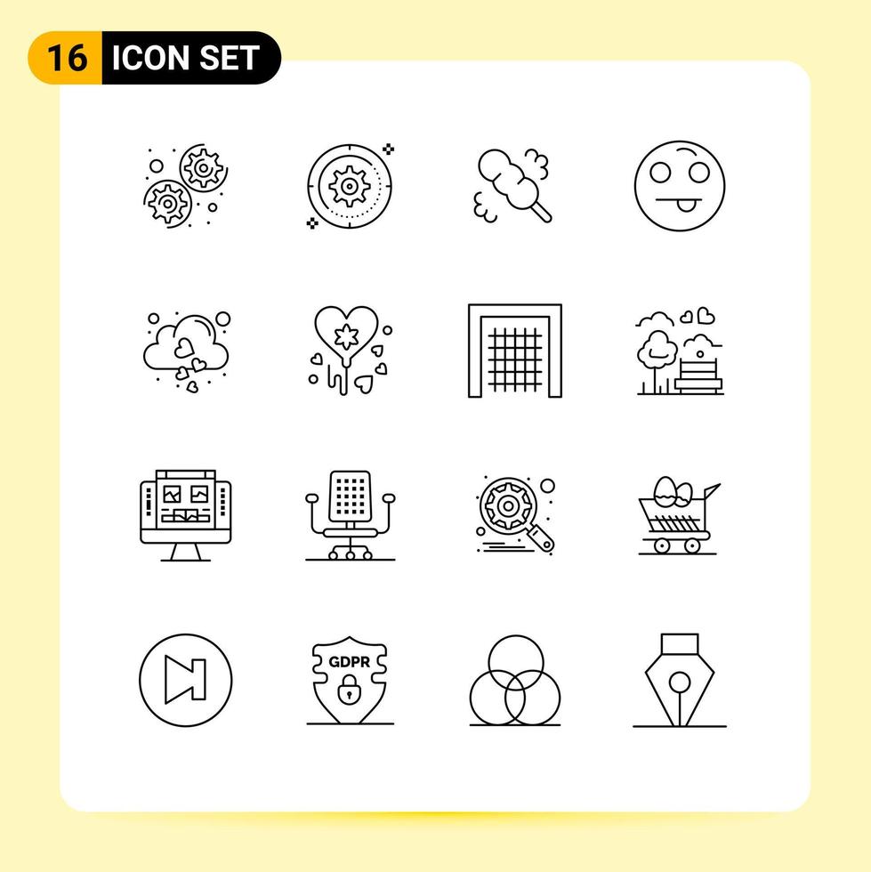 paquete de interfaz de usuario de 16 esquemas básicos de elementos de diseño de vectores editables de otoño corazón escoba nube emot