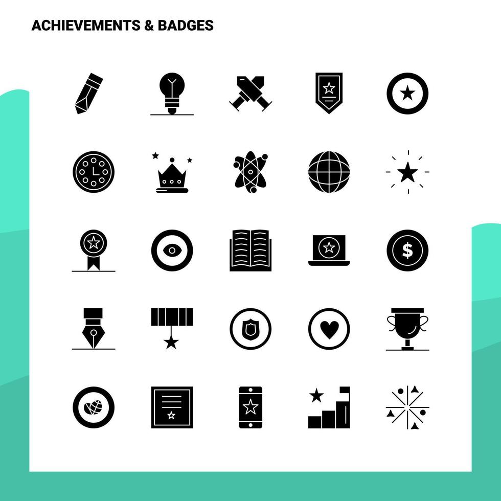 25 Achievements  Badges Icon set Solid Glyph Icon Vector Illustration Template For Web and Mobile Ideas for business company