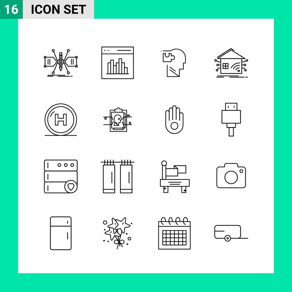 Pack of 16 Line Style Icon Set Outline Symbols for print Creative Signs Isolated on White Background 16 Icon Set vector