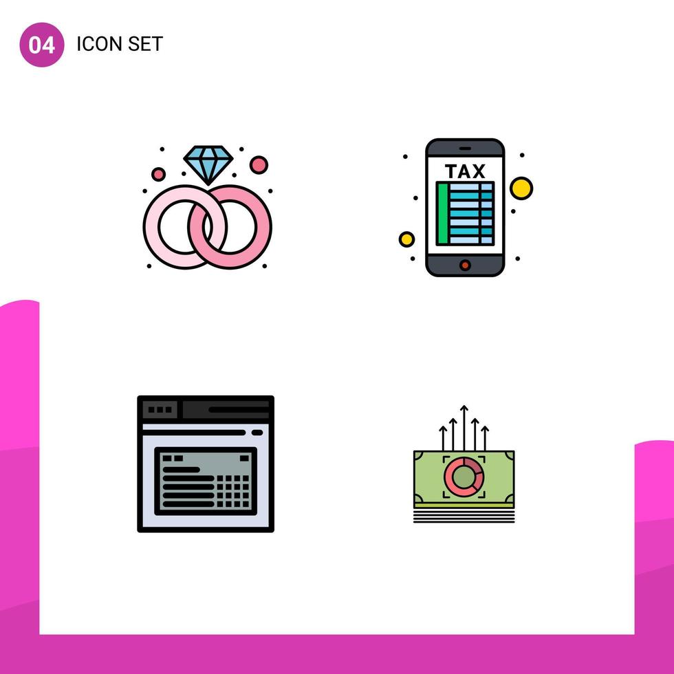 4 Filledline Flat Color concept for Websites Mobile and Apps diamond website internet banking internet money Editable Vector Design Elements