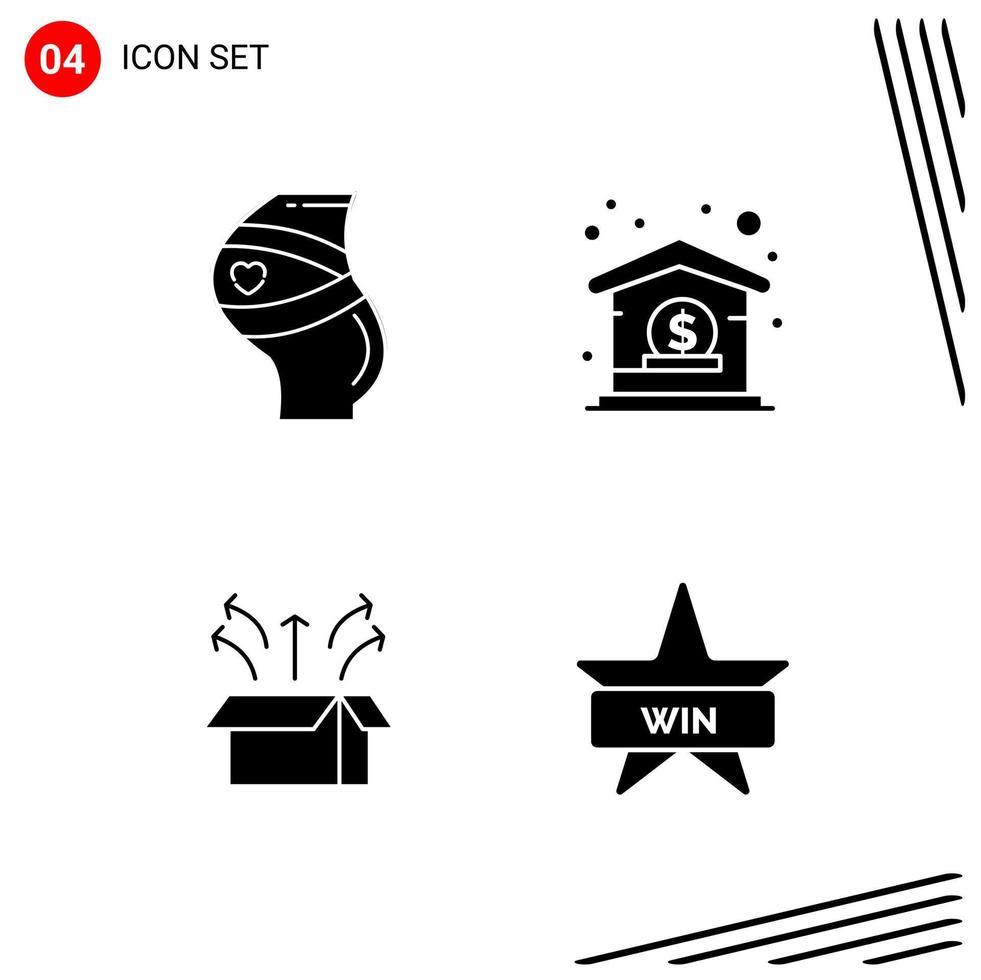 Collection of 4 Vector Icons in solid style. Pixle Perfect Glyph Symbols for Web and Mobile. Solid Icon Signs on White Background. 4 Icons.