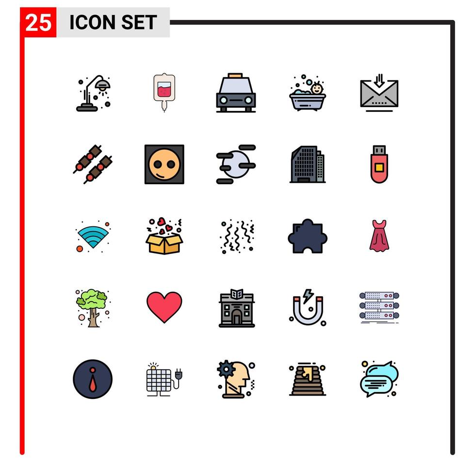 conjunto de 25 iconos modernos de la interfaz de usuario signos de símbolos para descargar elementos de diseño vectorial editables de vehículos de baño de vehículos de baño vector