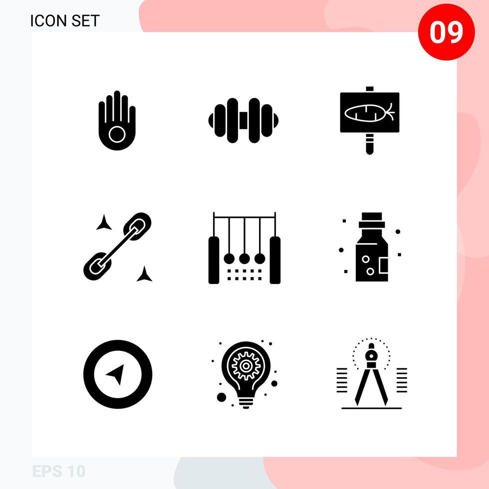 Vector Pack of 9 Icons in Solid Style Creative Glyph Pack isolated on White Background for Web and Mobile