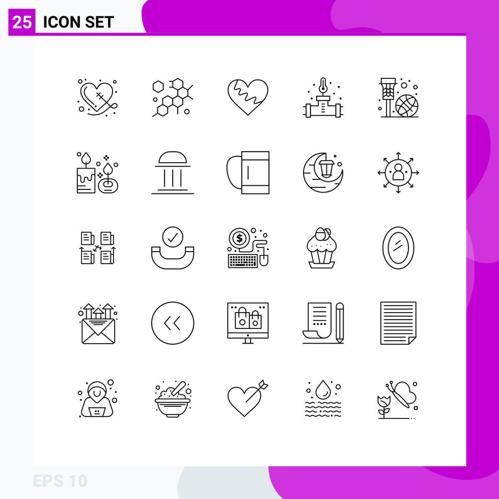 Modern Set of 25 Lines and symbols such as basketball temperature love plumbing pipe Editable Vector Design Elements