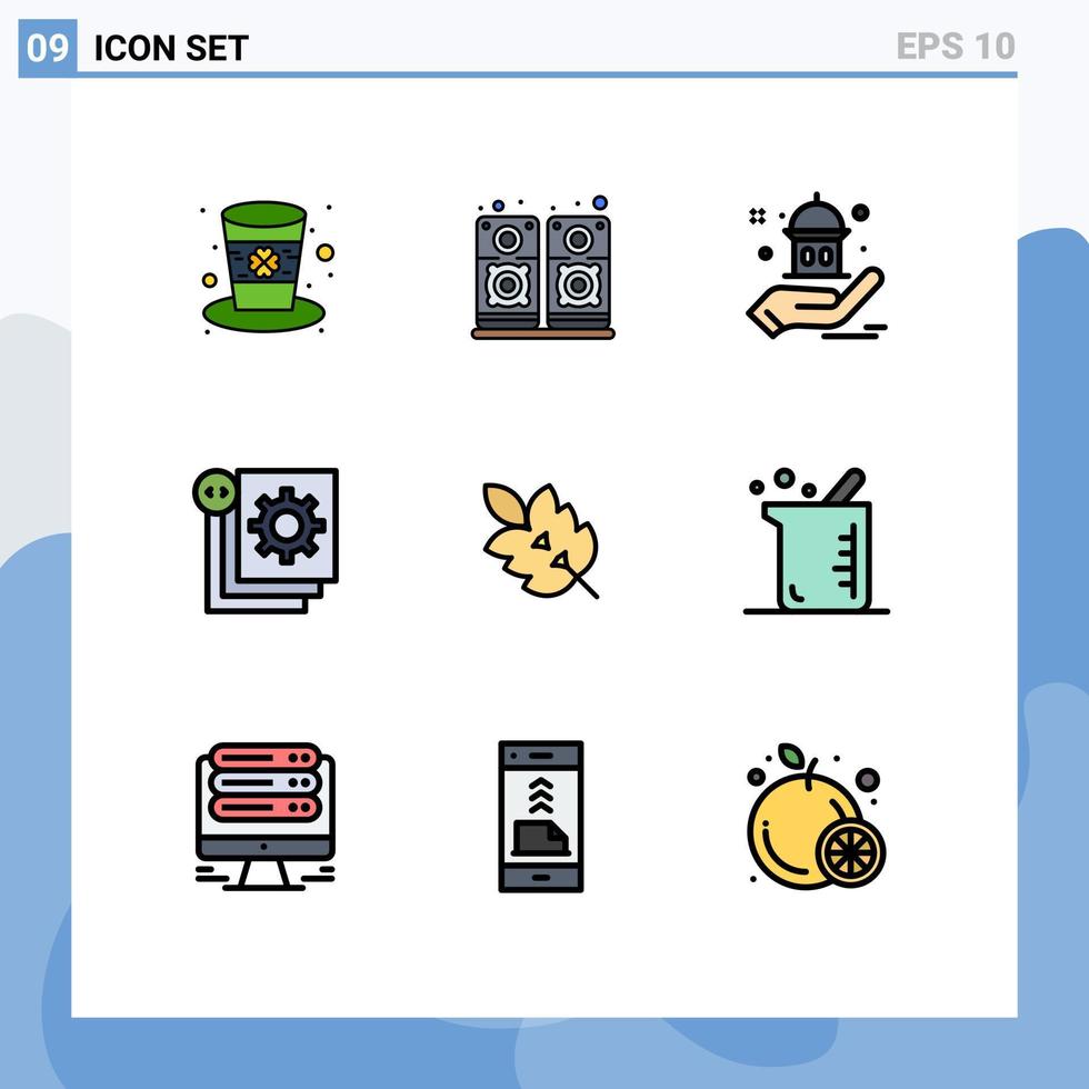 Editable Vector Line Pack of 9 Simple Filledline Flat Colors of green programming charity process develop Editable Vector Design Elements