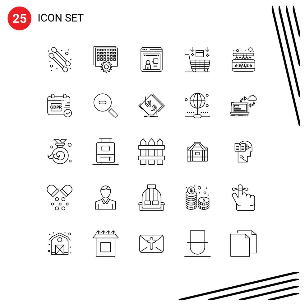 Pack of 25 creative Lines of sale valentine online shopping cart Editable Vector Design Elements