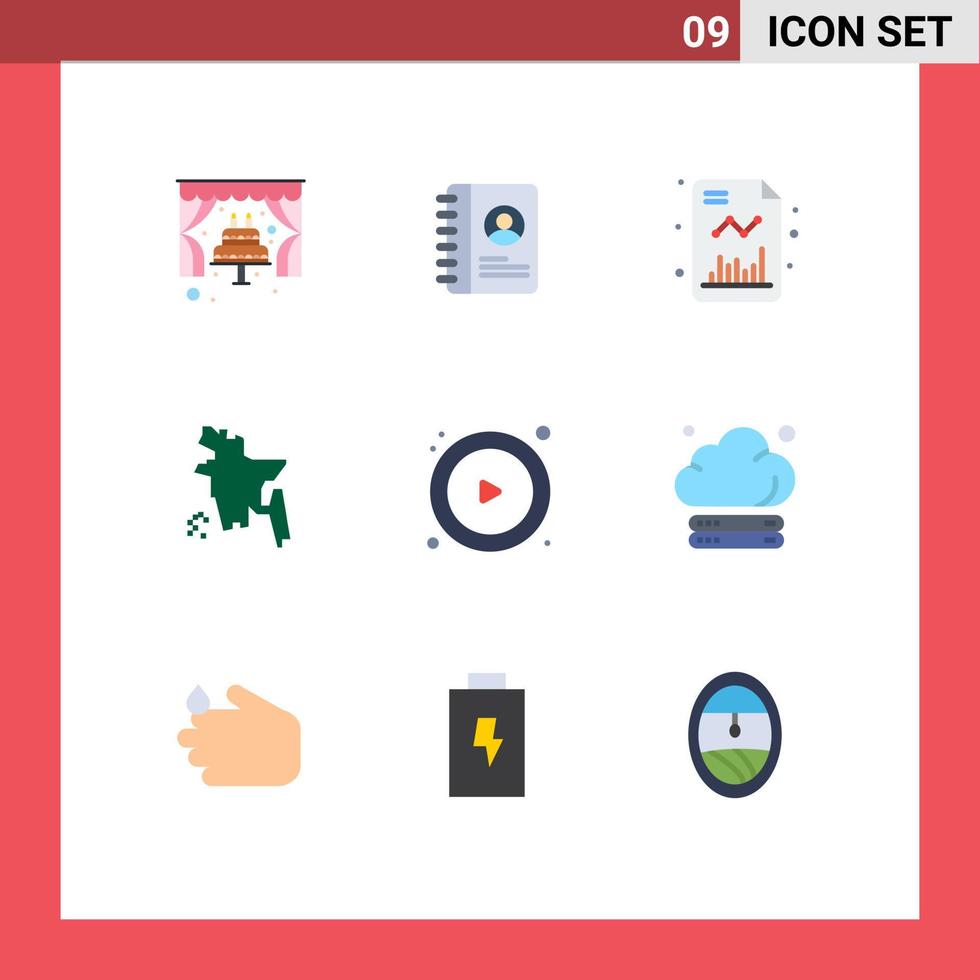 grupo de 9 colores planos modernos establecidos para el control de gráficos de reproducción en la nube elementos de diseño de vectores editables del país de bangladesh