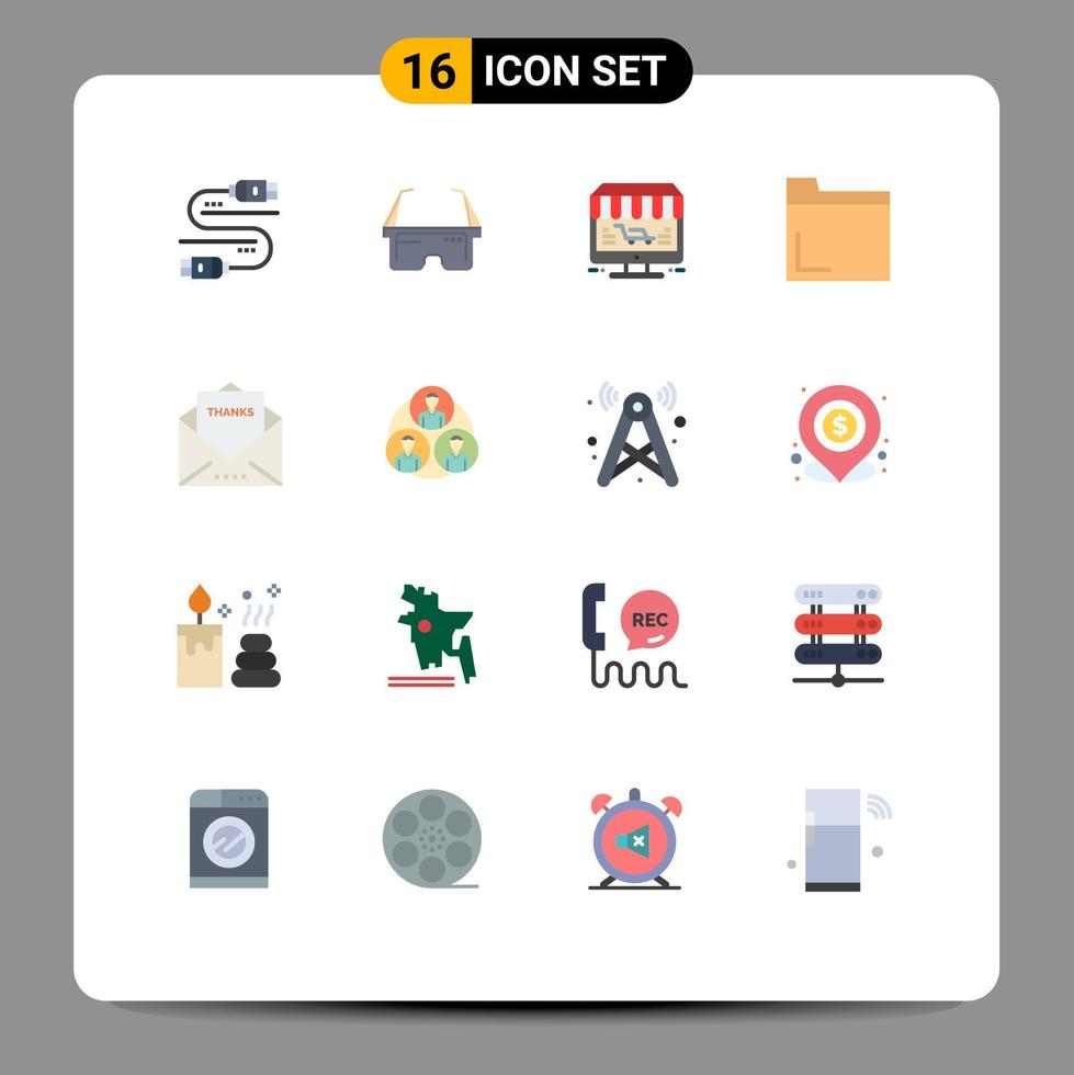 Set of 16 Vector Flat Colors on Grid for letter multimedia monitor folder shopping Editable Pack of Creative Vector Design Elements