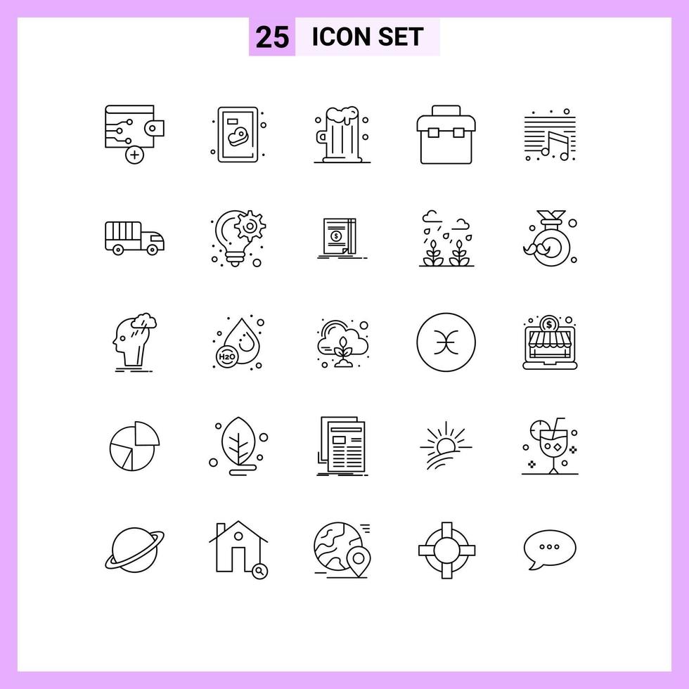 Set of 25 Modern UI Icons Symbols Signs for delivery education food note toolbox Editable Vector Design Elements