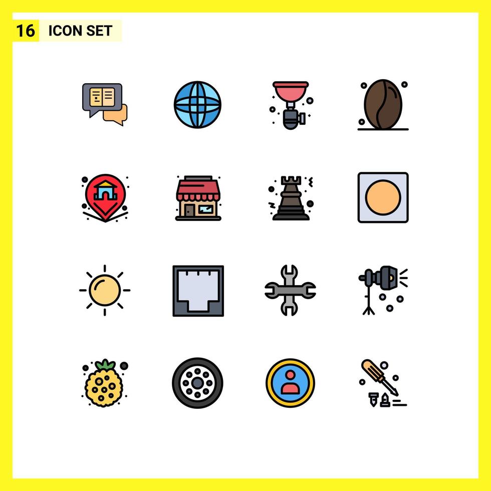 conjunto de 16 iconos modernos de la interfaz de usuario signos de símbolos para la ubicación de la propiedad granos de fontanero café elementos de diseño de vectores creativos editables