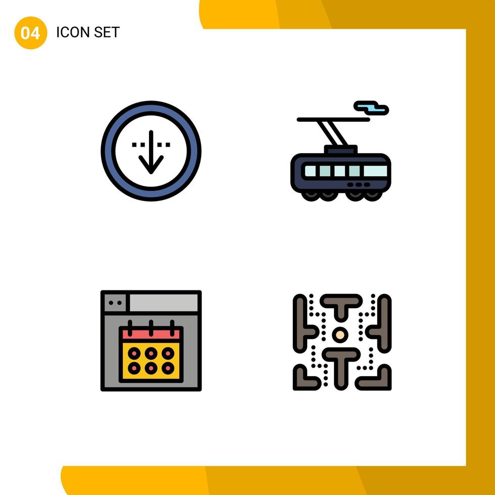 paquete de 4 signos y símbolos modernos de colores planos de línea rellena para medios de impresión web, como elementos de diseño de vectores editables de calendario inteligente de importación web de dirección