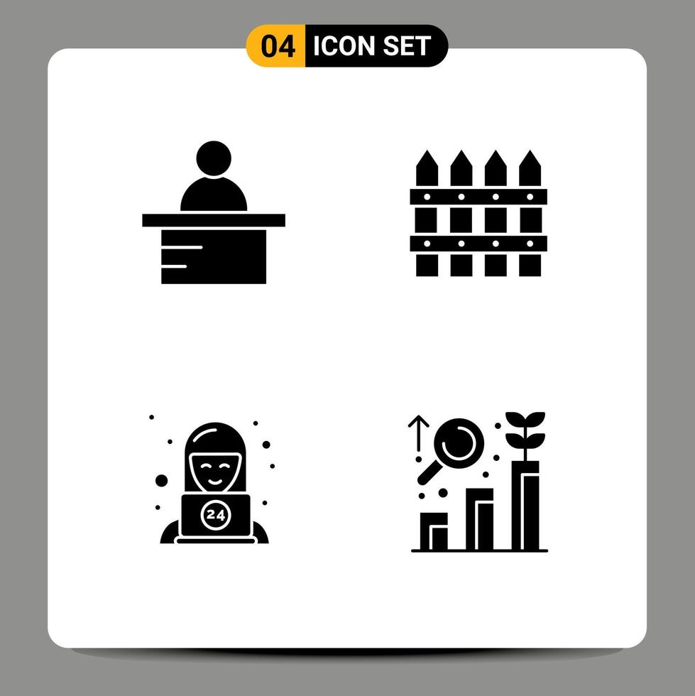 Group of 4 Solid Glyphs Signs and Symbols for podium technical farm garden research Editable Vector Design Elements