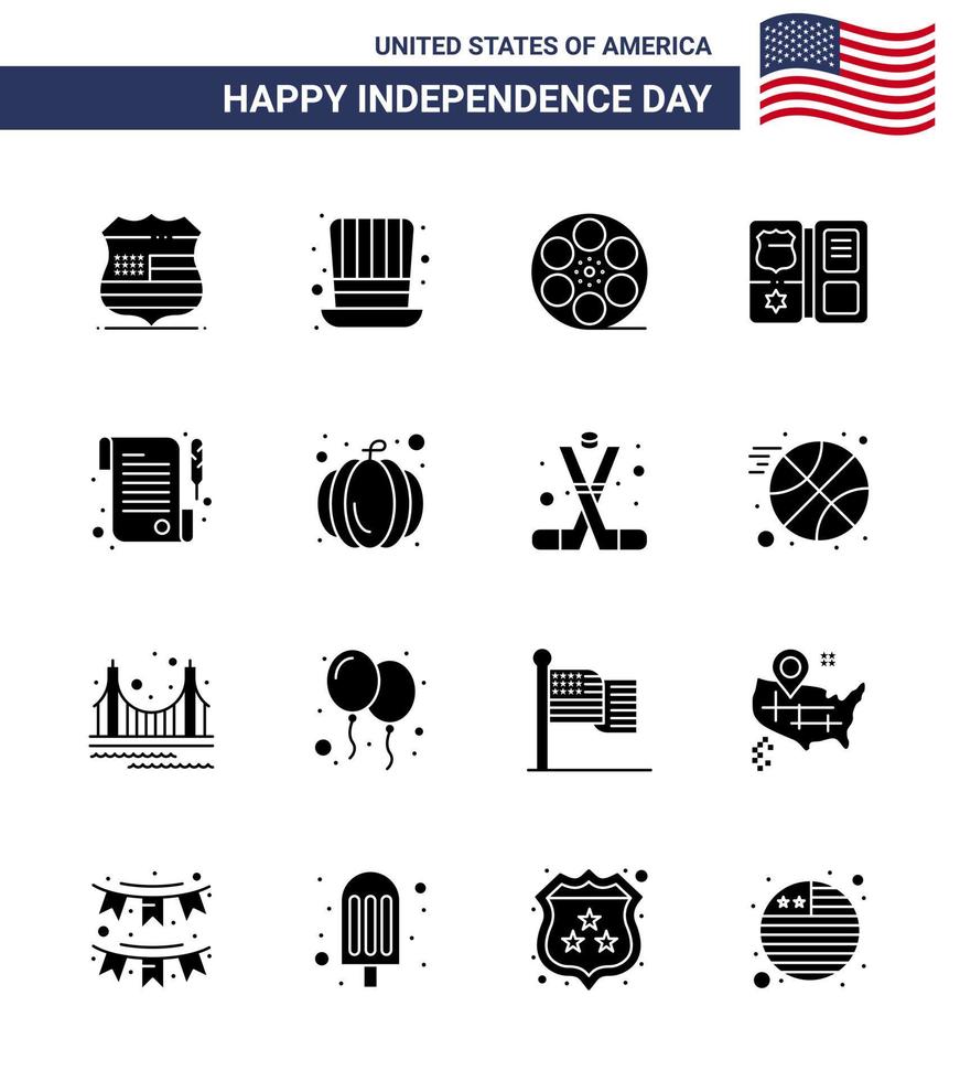 Happy Independence Day 16 Solid Glyphs Icon Pack for Web and Print receipt star movis american book Editable USA Day Vector Design Elements