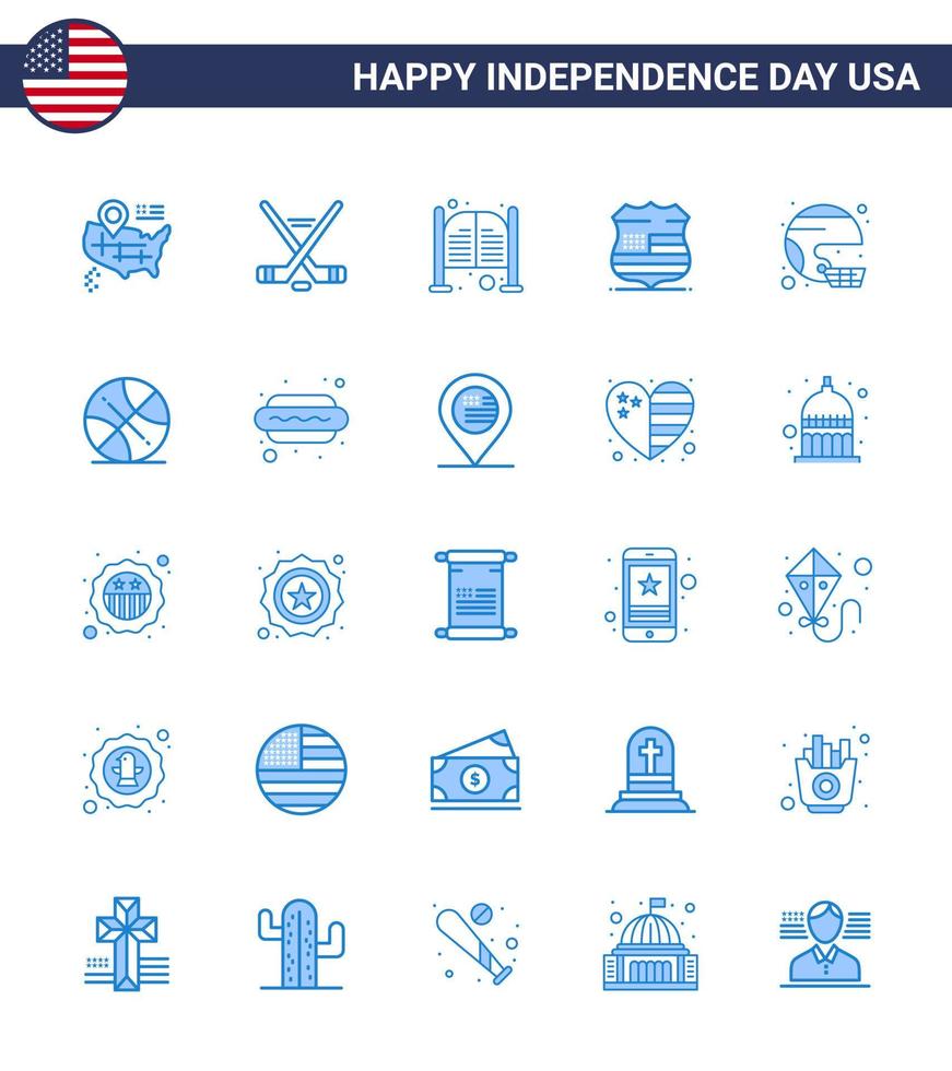 feliz día de la independencia 25 paquete de iconos de blues para web e impresión puertas de seguridad de fútbol escudo de estados unidos elementos de diseño vectorial editables del día de estados unidos vector