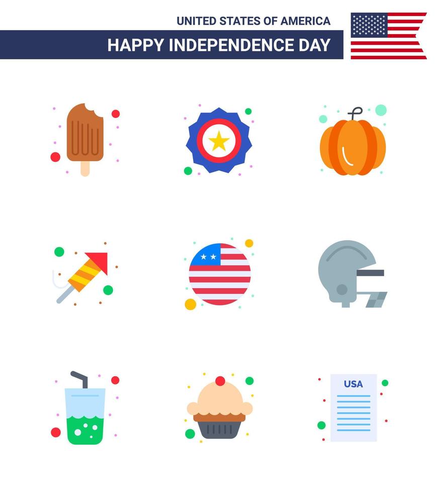 Set of 9 Vector Flats on 4th July USA Independence Day such as international flag country american day religion Editable USA Day Vector Design Elements