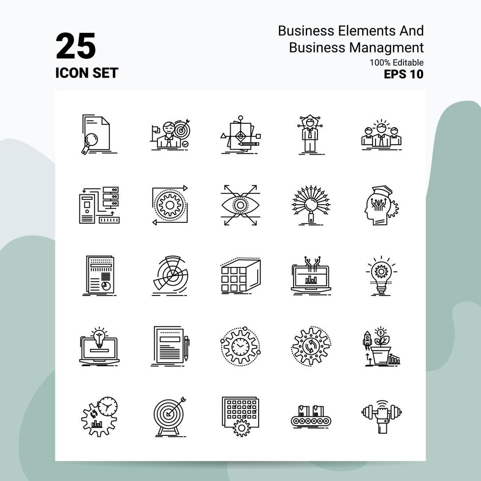 25 Business Elements And Business Managment Icon Set 100 Editable EPS 10 Files Business Logo Concept Ideas Line icon design vector