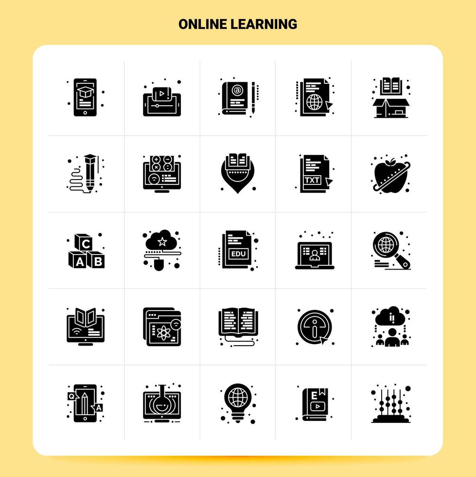 Solid 25 Online Learning Icon set Vector Glyph Style Design Black Icons Set Web and Mobile Business ideas design Vector Illustration