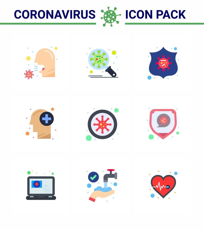 9 Flat Color Coronavirus disease and prevention vector icon medical brain protection virus safeguard viral coronavirus 2019nov disease Vector Design Elements