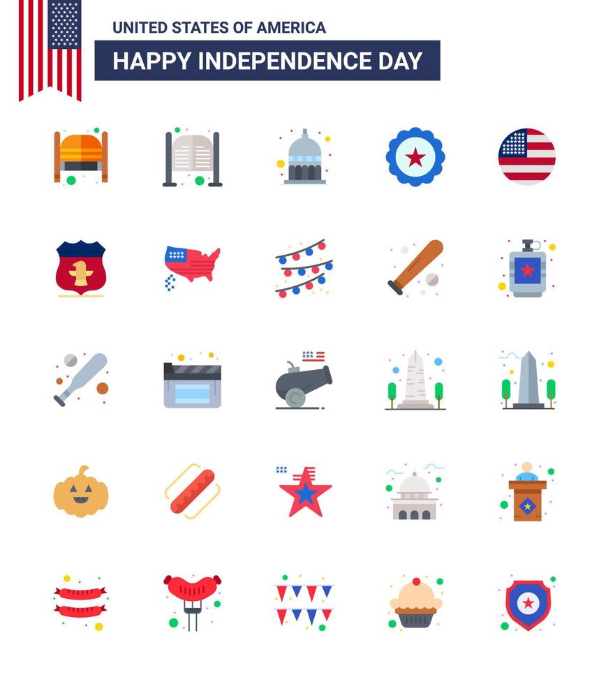 conjunto de 25 iconos del día de los ee.uu. símbolos americanos signos del día de la independencia para el escudo de acción de gracias bandera de los ee.uu. elementos de diseño vectorial editables del día de los ee.uu. vector