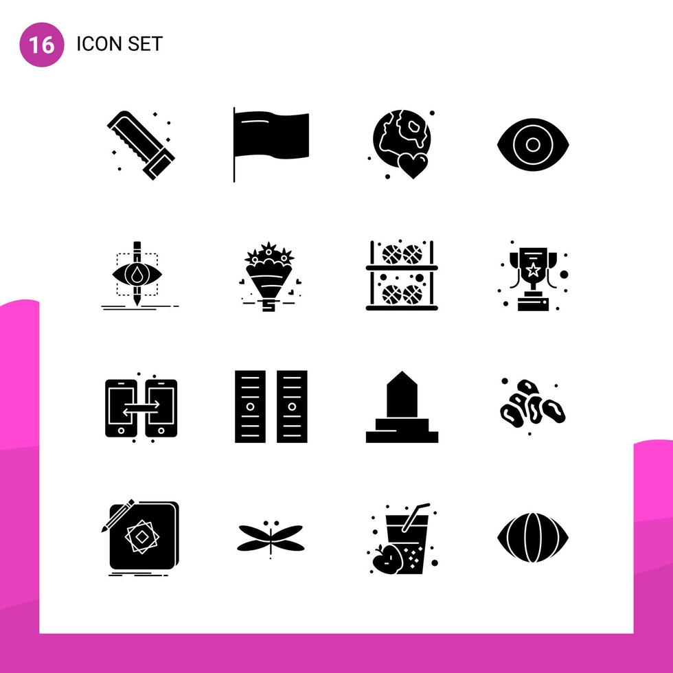 Glyph Icon set. Pack of 16 Solid Icons isolated on White Background for responsive Website Design Print and Mobile Applications. vector
