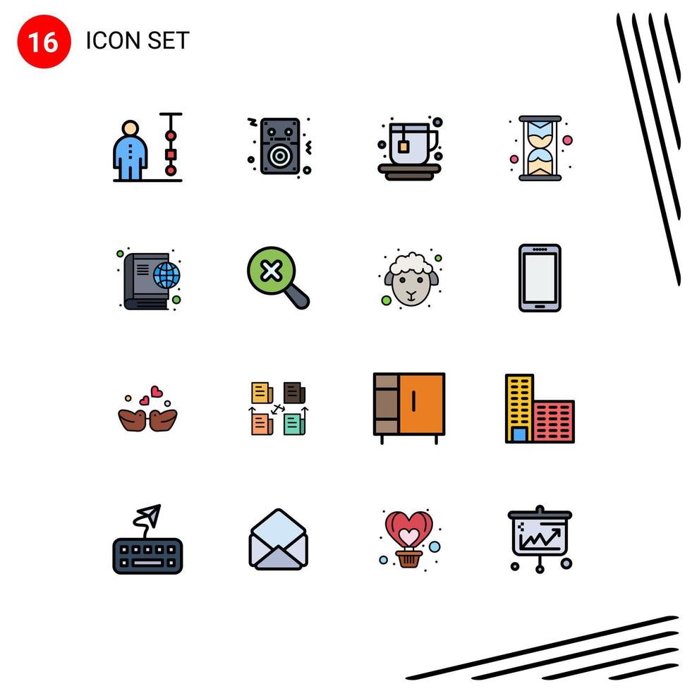Flat Color Filled Line Pack of 16 Universal Symbols of internet book player watch glass Editable Creative Vector Design Elements