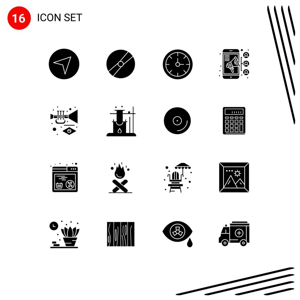 Universal Icon Symbols Group of 16 Modern Solid Glyphs of music contact alarm teamwork connection Editable Vector Design Elements