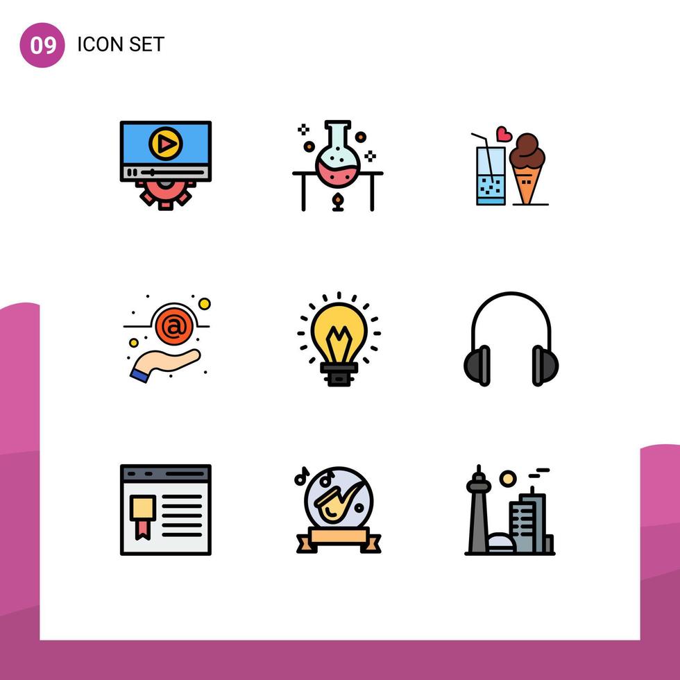 Modern Set of 9 Filledline Flat Colors Pictograph of support message science lab email ice cream Editable Vector Design Elements