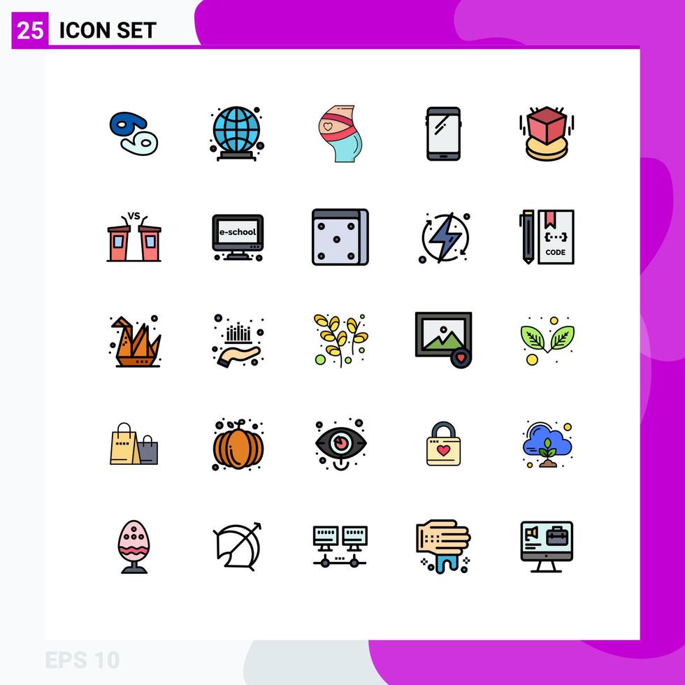 Mobile Interface Filled line Flat Color Set of 25 Pictograms of box huawei safety mobile phone Editable Vector Design Elements