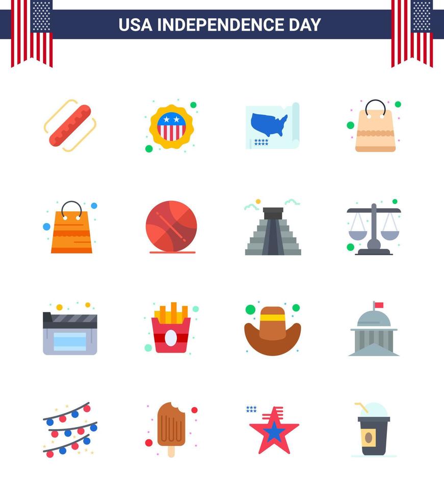 16 iconos creativos de EE. UU. Signos de independencia modernos y símbolos del 4 de julio de paquetes de mapas de tiendas de pelota bolsa editable elementos de diseño de vectores del día de EE. UU.