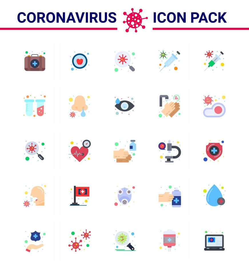 Corona virus 2019 and 2020 epidemic 25 Flat Color icon pack such as tubes chemistry search virus protection viral coronavirus 2019nov disease Vector Design Elements