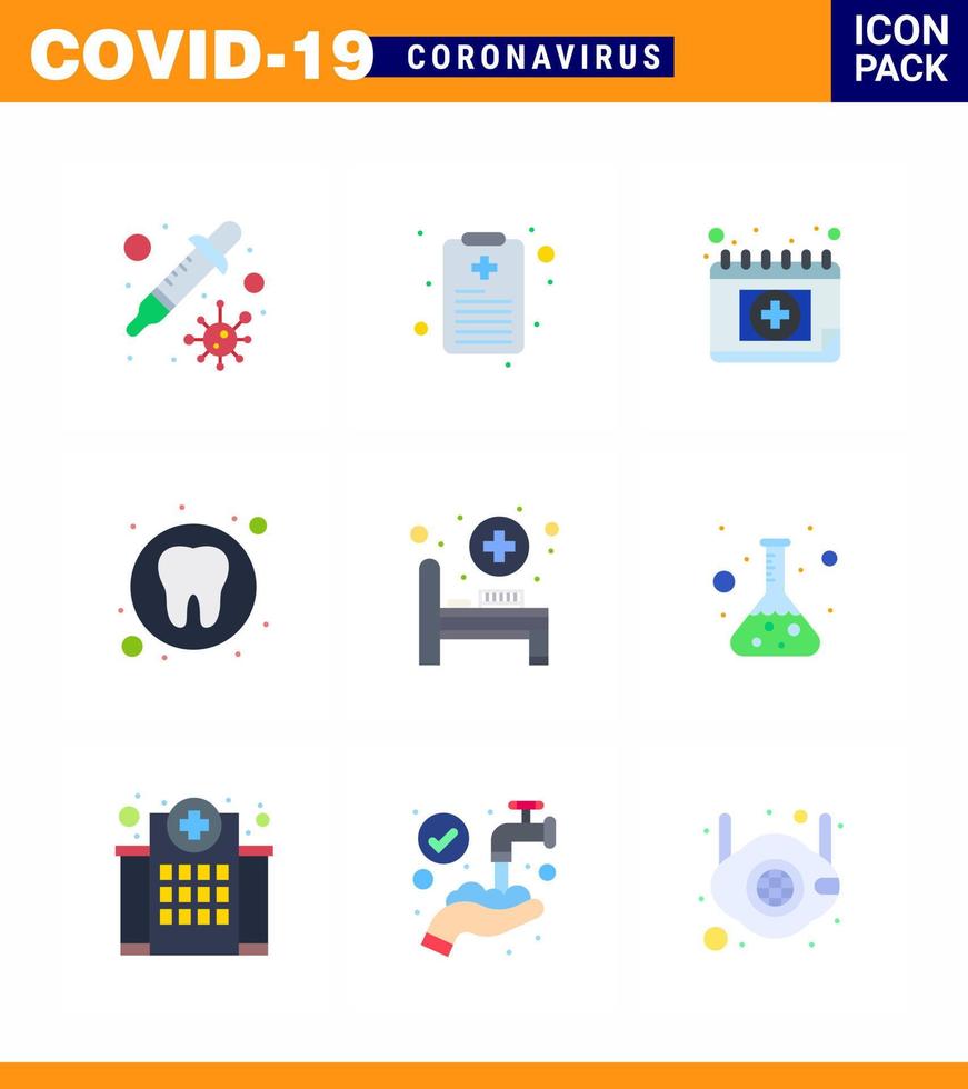9 paquete de iconos de epidemia de coronavirus de color plano chupar como sala médica calendario de cama salud dental coronavirus viral 2019nov elementos de diseño de vectores de enfermedad