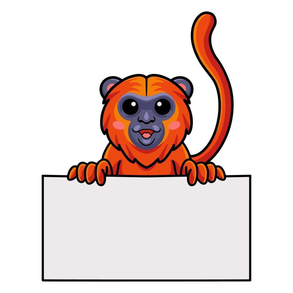 Cute red howler monkey cartoon holding blank sign vector
