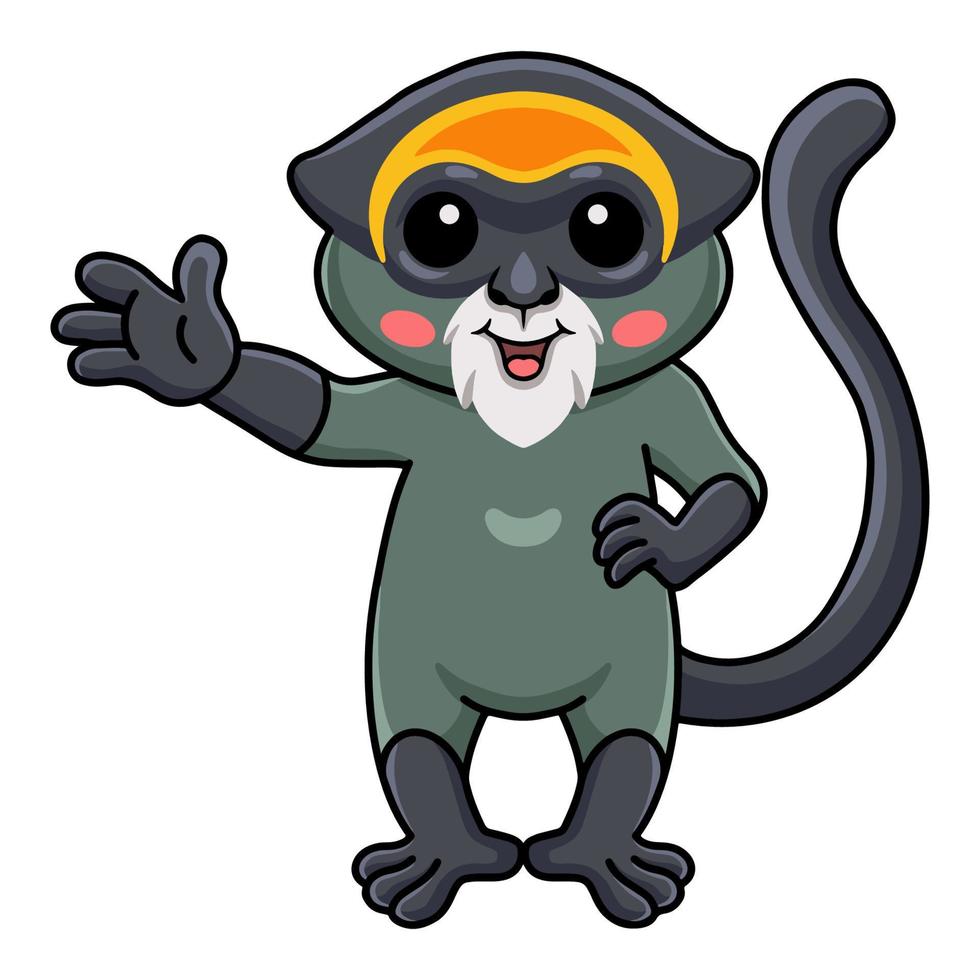 Cute de brazza's monkey cartoon waving hand vector