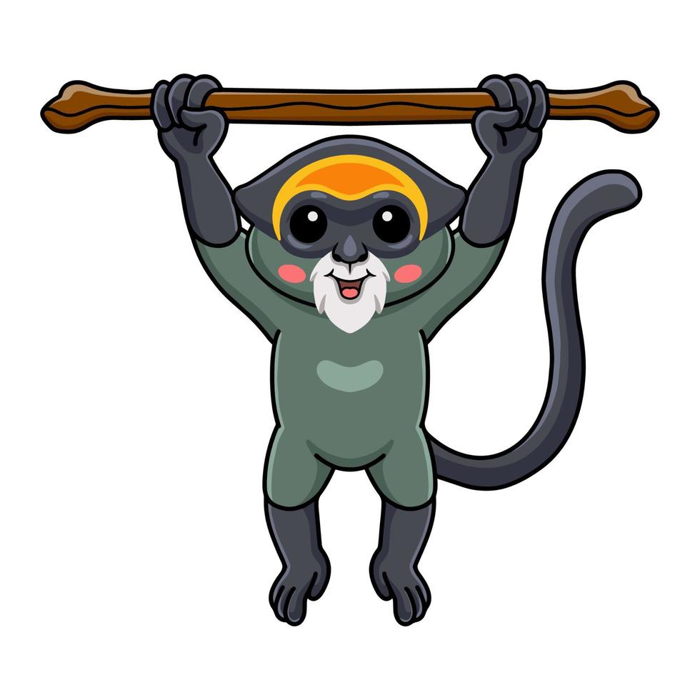 Cute de brazza's monkey cartoon hanging on tree vector