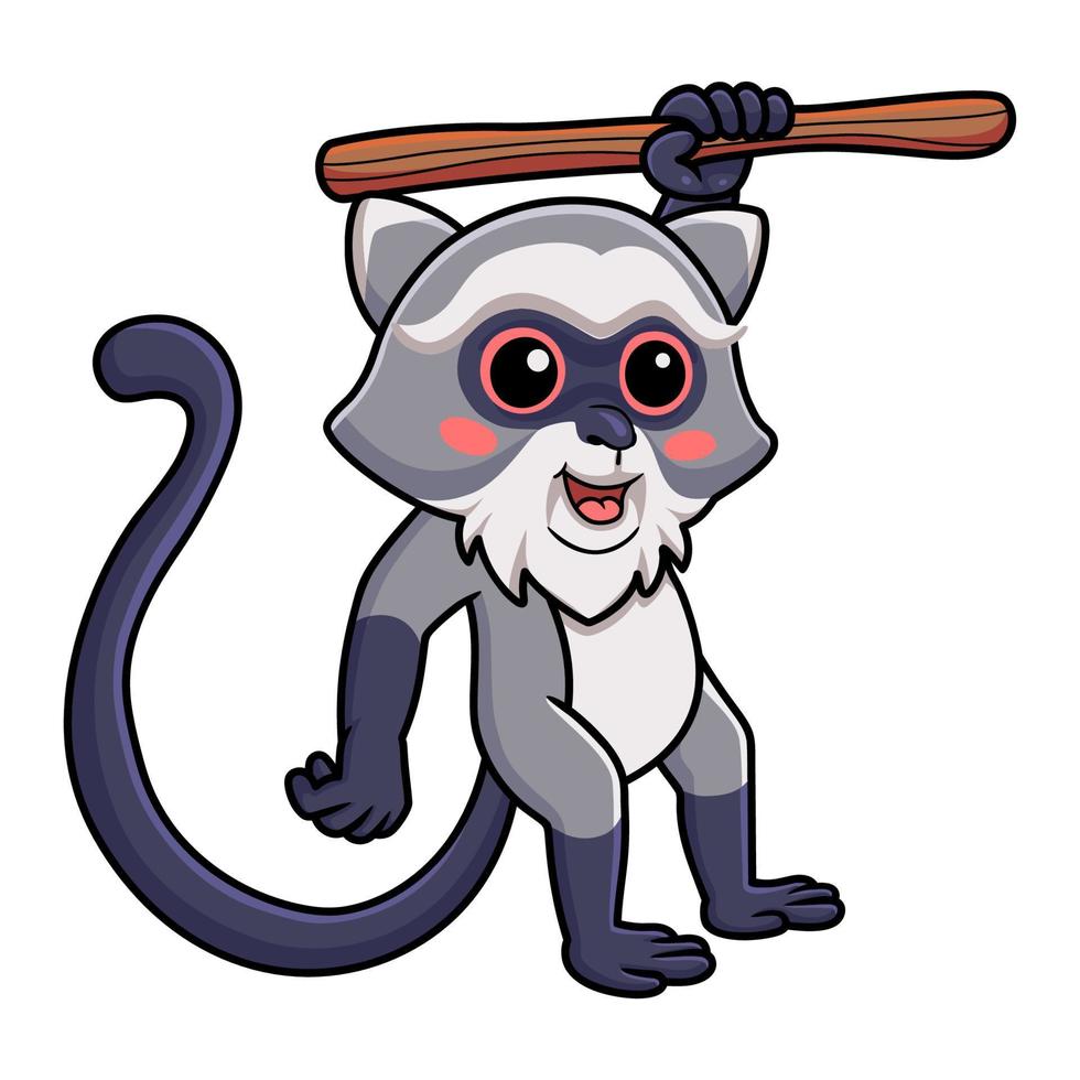 Cute samango monkey cartoon hanging on tree vector