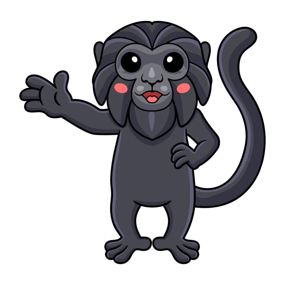 Cute goeldi's monkey cartoon waving hand vector