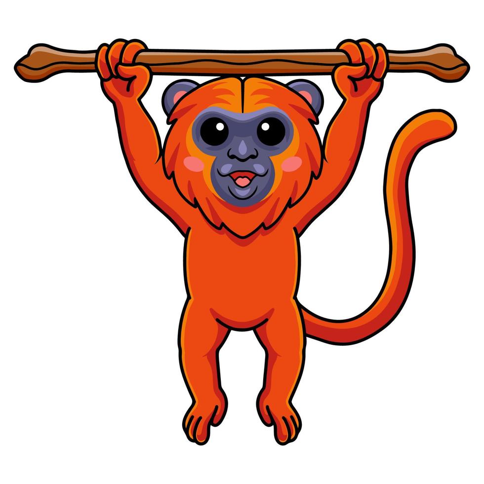 Cute red howler monkey cartoon hanging on tree vector